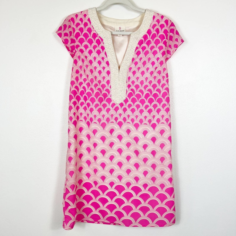JB Julie Brown NYC Short Sleeve Pink & White Pearl Neck Dress Size 4